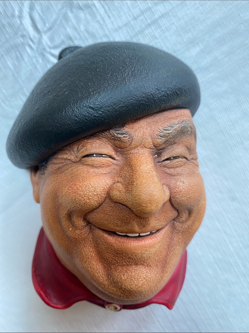 Bossons Pierre Smiling Ceramic Wall Plaque with Black Beret and Red Collar